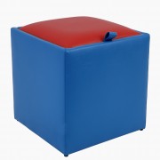 Taburet Box imitatie piele - albastru/rosu